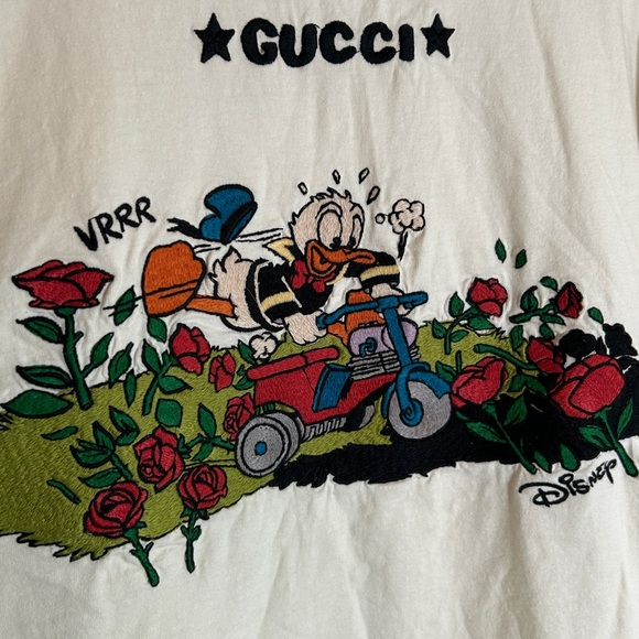 Gucci x Disney White Tee Donald Duck Rose Embroidery Large - Picture 3 of 7